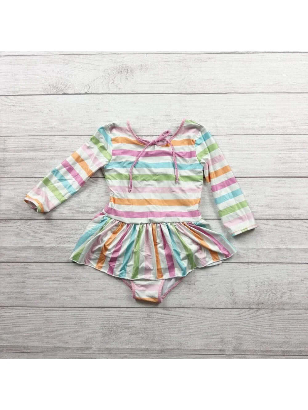 SweetHoney Multicolor Striped Long Sleeve Girls Skirted Swimsuit 6